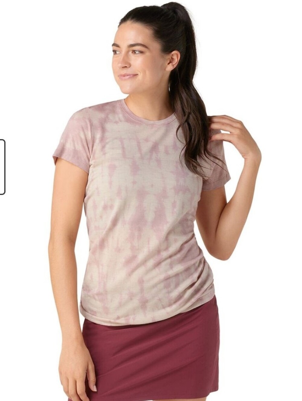 Smartwool Classic Merino plant-based Dye T-shirt In A Pink Iie-dye Pattern.